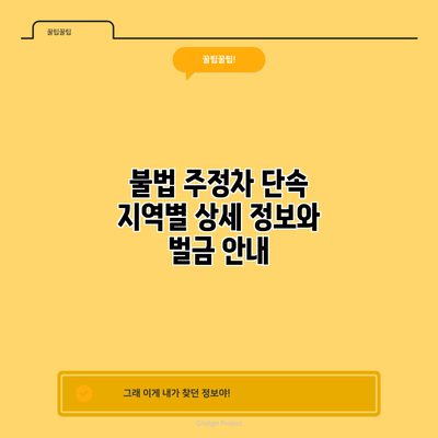 불법 주정차 단속: 지역별 상세 정보와 벌금 안내